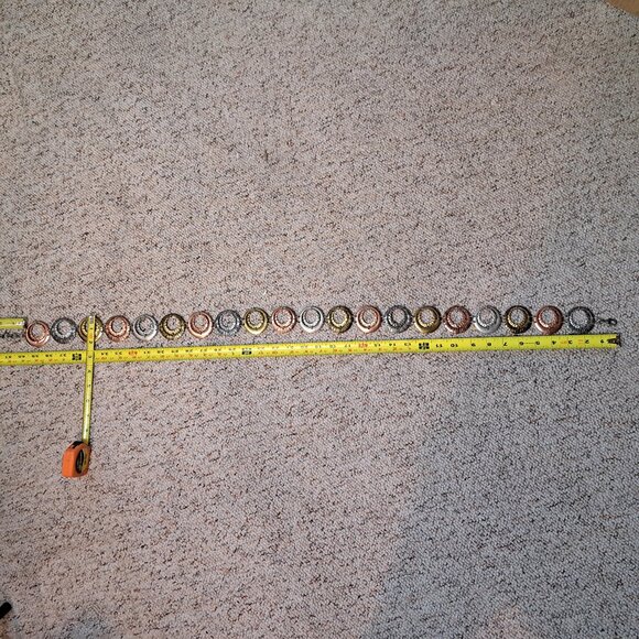 Boho Multi Tone Metal Hoop Chain Belt w/ Silver, Copper, Brass Tone Double Hoops - Picture 16 of 16